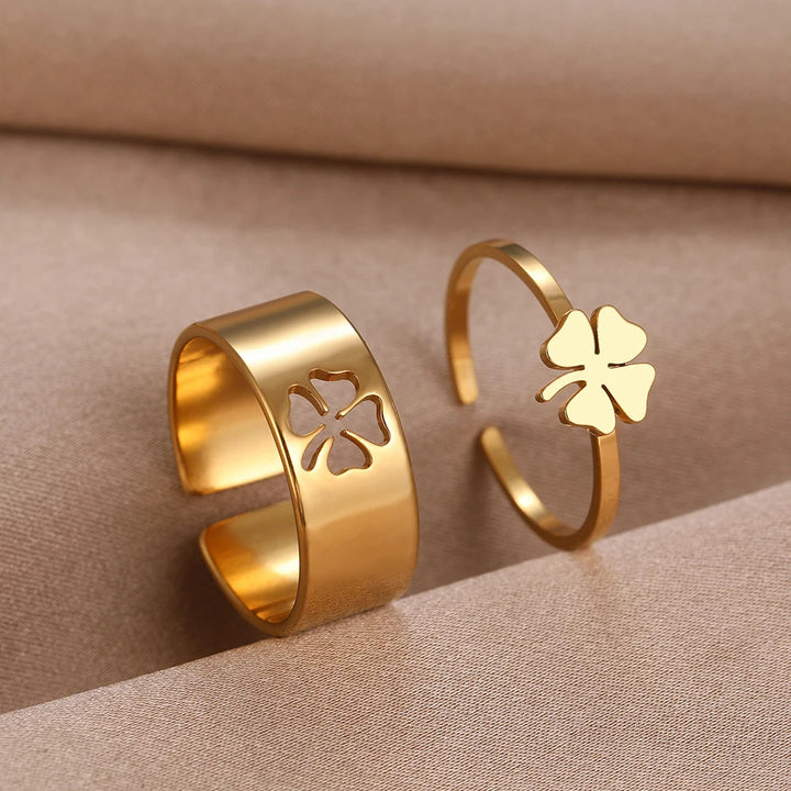 Clover Charm Ring Set