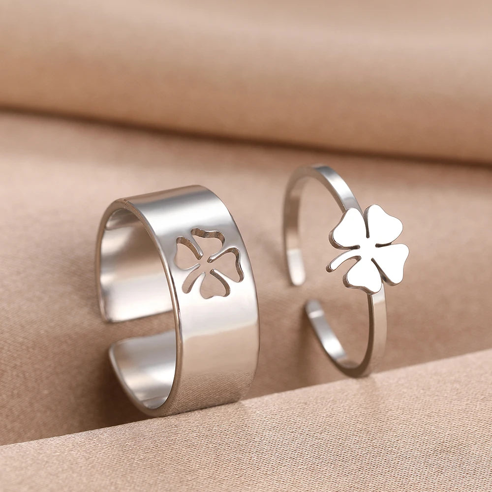 Clover Charm Ring Set